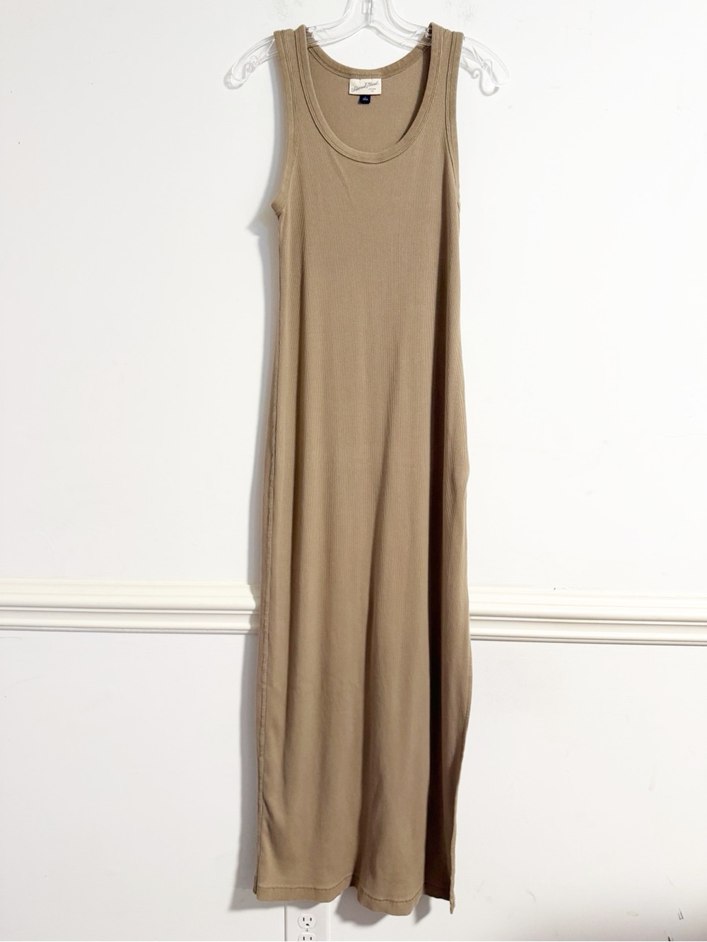 Universal Thread Tan Ribbed Tank Midi Dress High Side Slit Scoop Neck Large